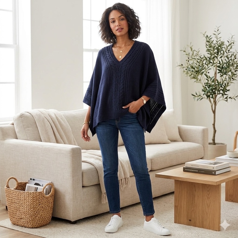 Velvet navy Cashmere poncho sweater